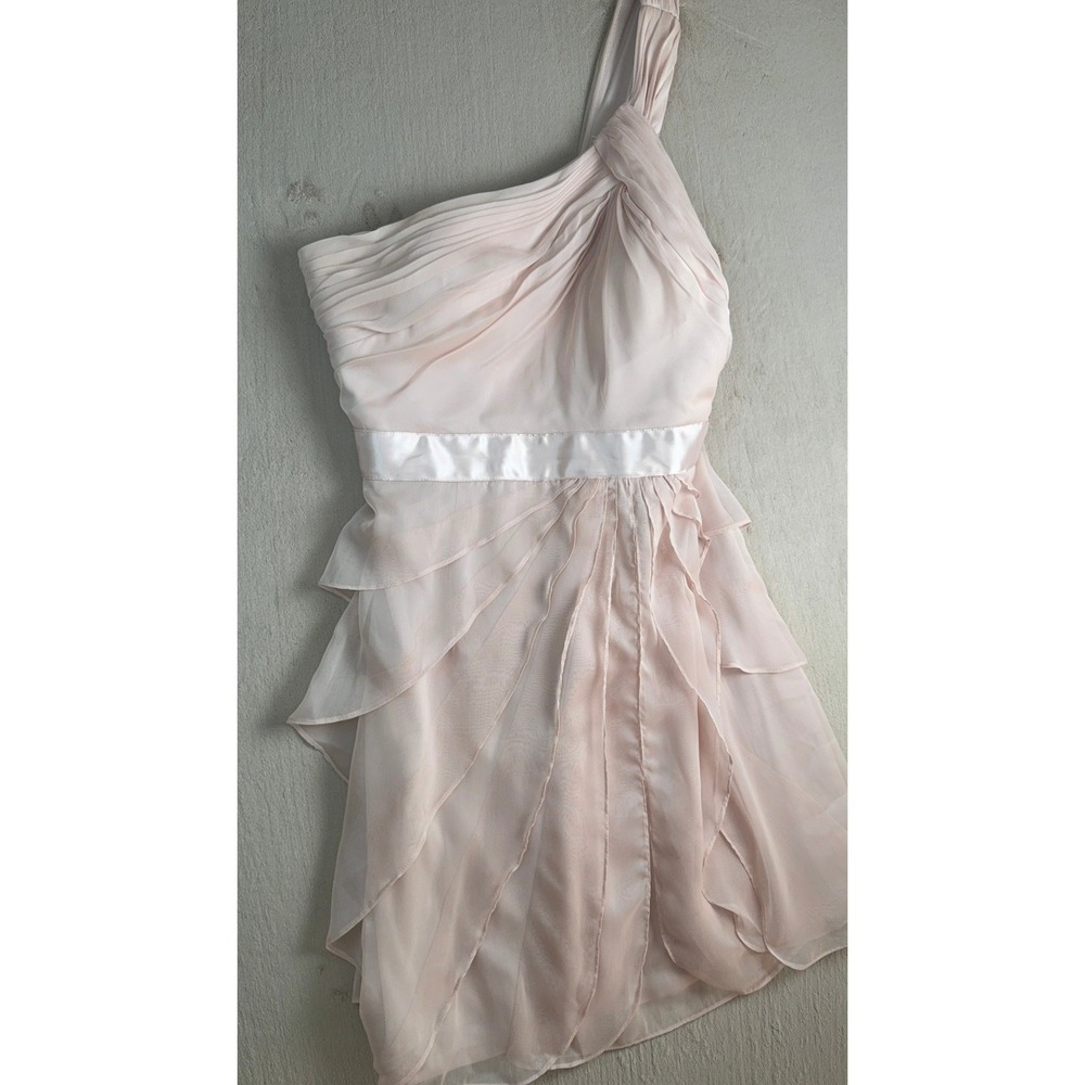 Adrianna Papell One Shoulder Chiffon Cocktail Dress Womens 10 Blush Pink Ruffle - Picture 1 of 10
